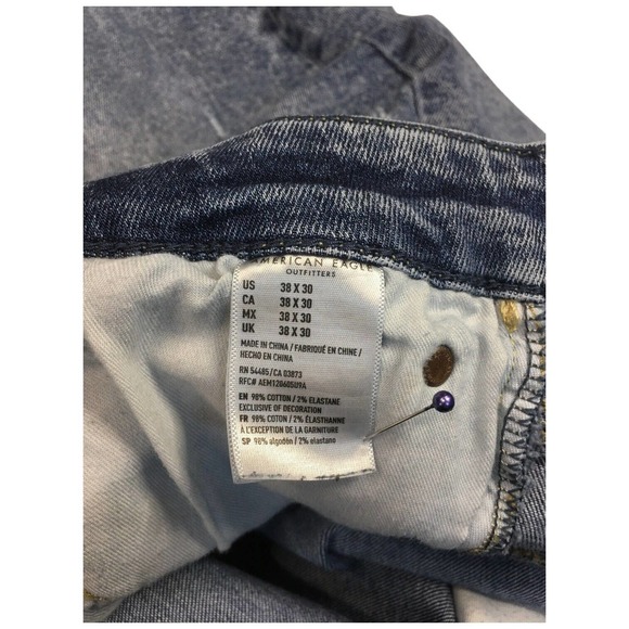 American Eagle Mens Size 38 Flex Slim Taper Distressed Stone Wash Denim Blue - Picture 10 of 14